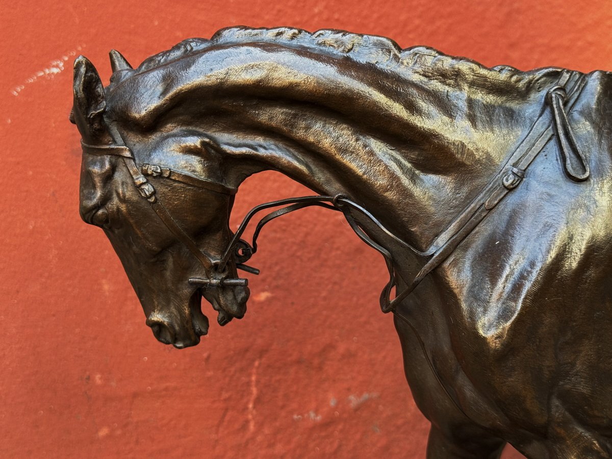 Pierre Jules MENE 1870-1879, cheval avant la course, é, épreuve en bronze Barbedienne fondeur.-photo-4