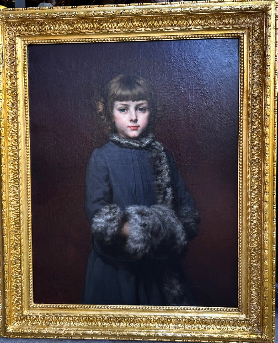 Gaston Casimir Saint Pierre (1833–1916), Portrait Of A Little Girl Wearing A Fur Muff.