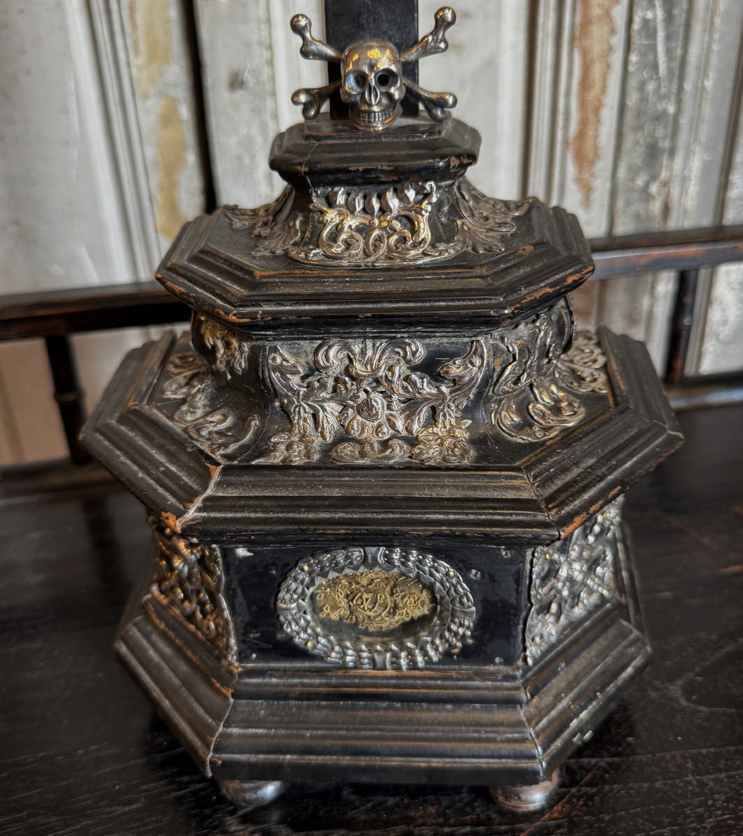 Basel, Ca. 1730; A Crucifix Made Of Silver And Blackened Wood In The Shape Of A Reliquary.-photo-3