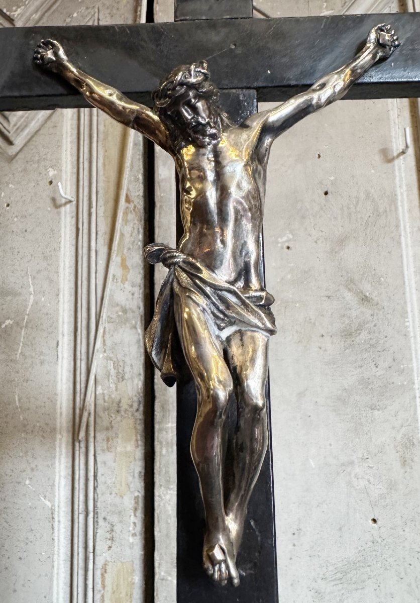 Basel, Ca. 1730; A Crucifix Made Of Silver And Blackened Wood In The Shape Of A Reliquary.-photo-4