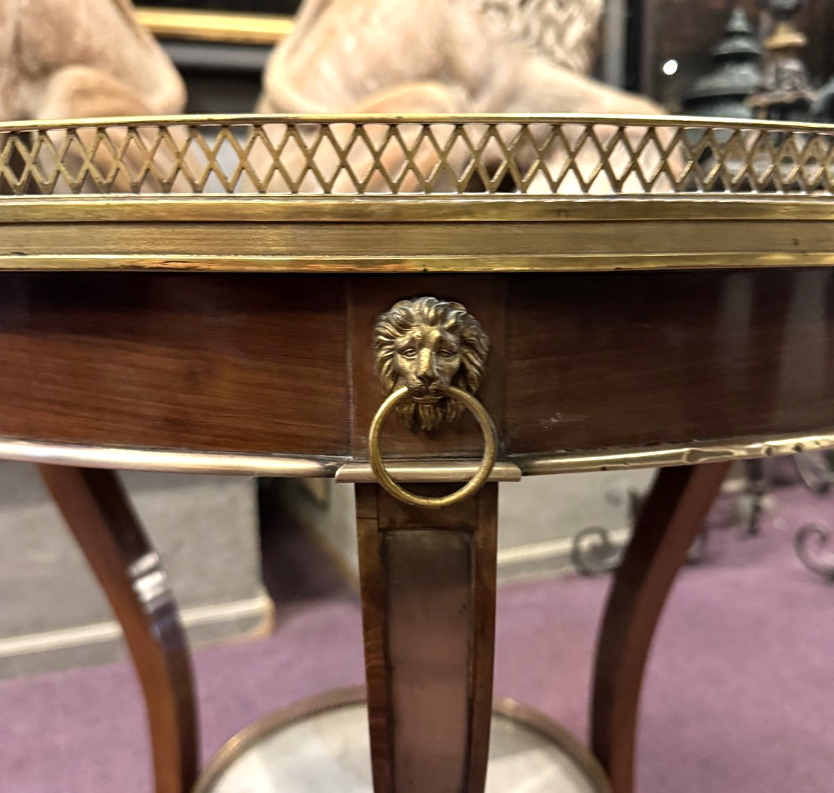 Guéridon circulaire attribué à Molitor, d époque Empire, en acajou et incrustation de laiton-photo-4