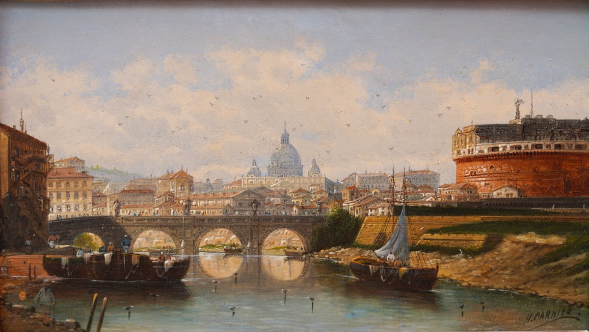 Henri Carnier 1800–1868, View Of Rome, Castel Sant'angelo And St. Peter's Basilica-photo-2