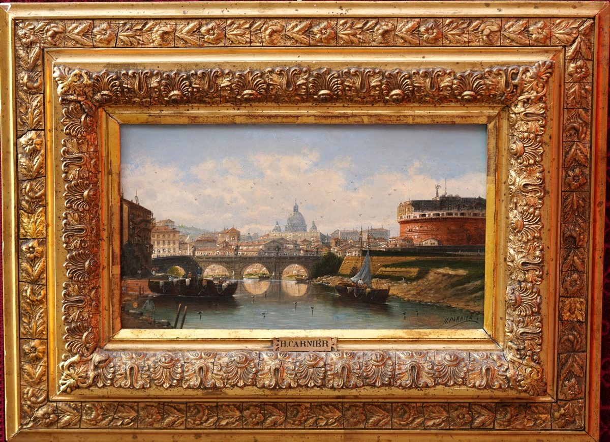 Henri Carnier 1800–1868, View Of Rome, Castel Sant'angelo And St. Peter's Basilica