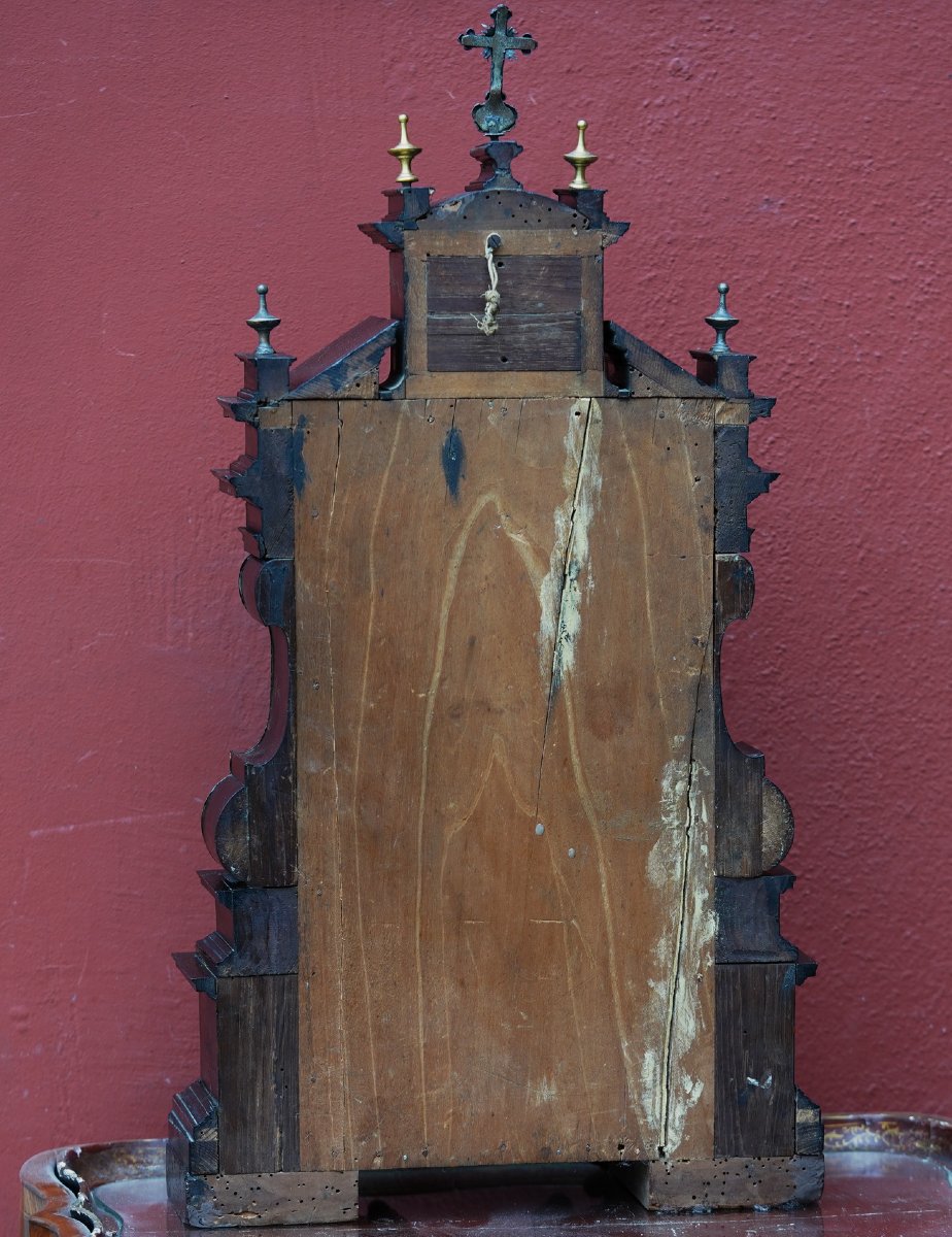 Oratoire en bois noirci, ébène et bronze doré, dédié à la vierge Immaculée Conception -photo-3