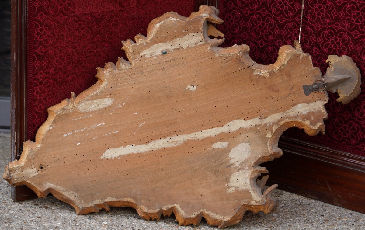 Italie époque XVIIIème, paire de miroirs de forme violonnée,  en bois et stuc doré -photo-3