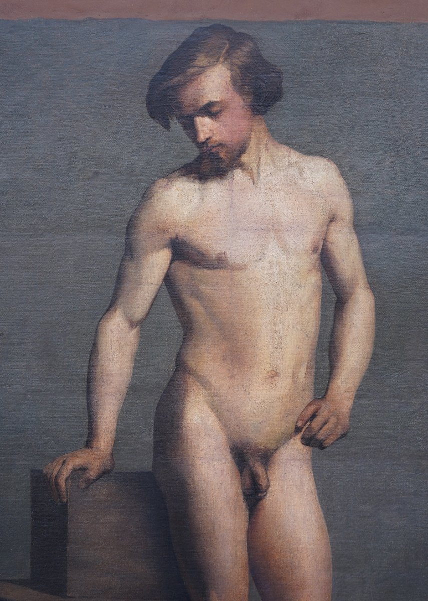 19th-century Italian School, Academic Study Of A Nude Man, Oil On Canvas, Circa 1870-photo-3