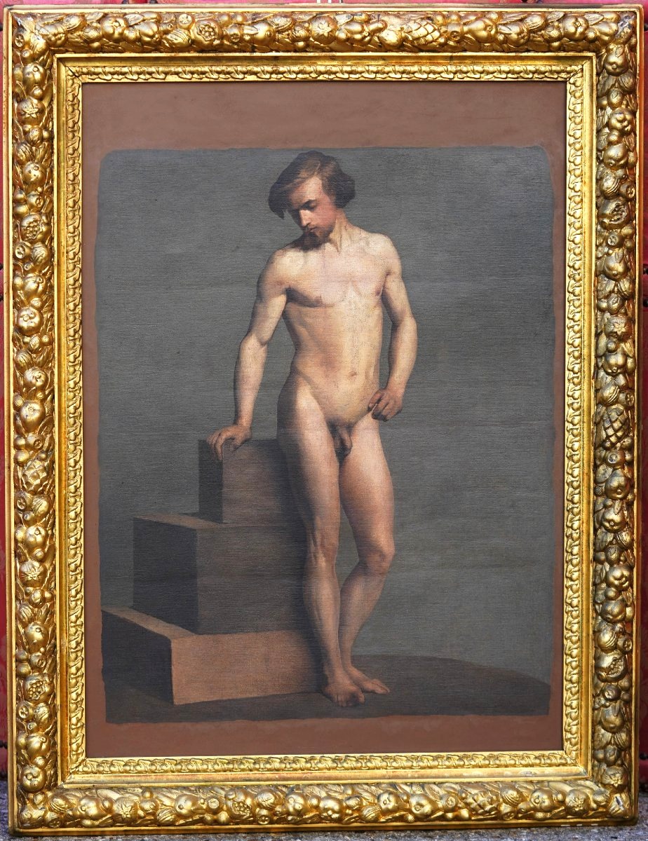 19th-century Italian School, Academic Study Of A Nude Man, Oil On Canvas, Circa 1870