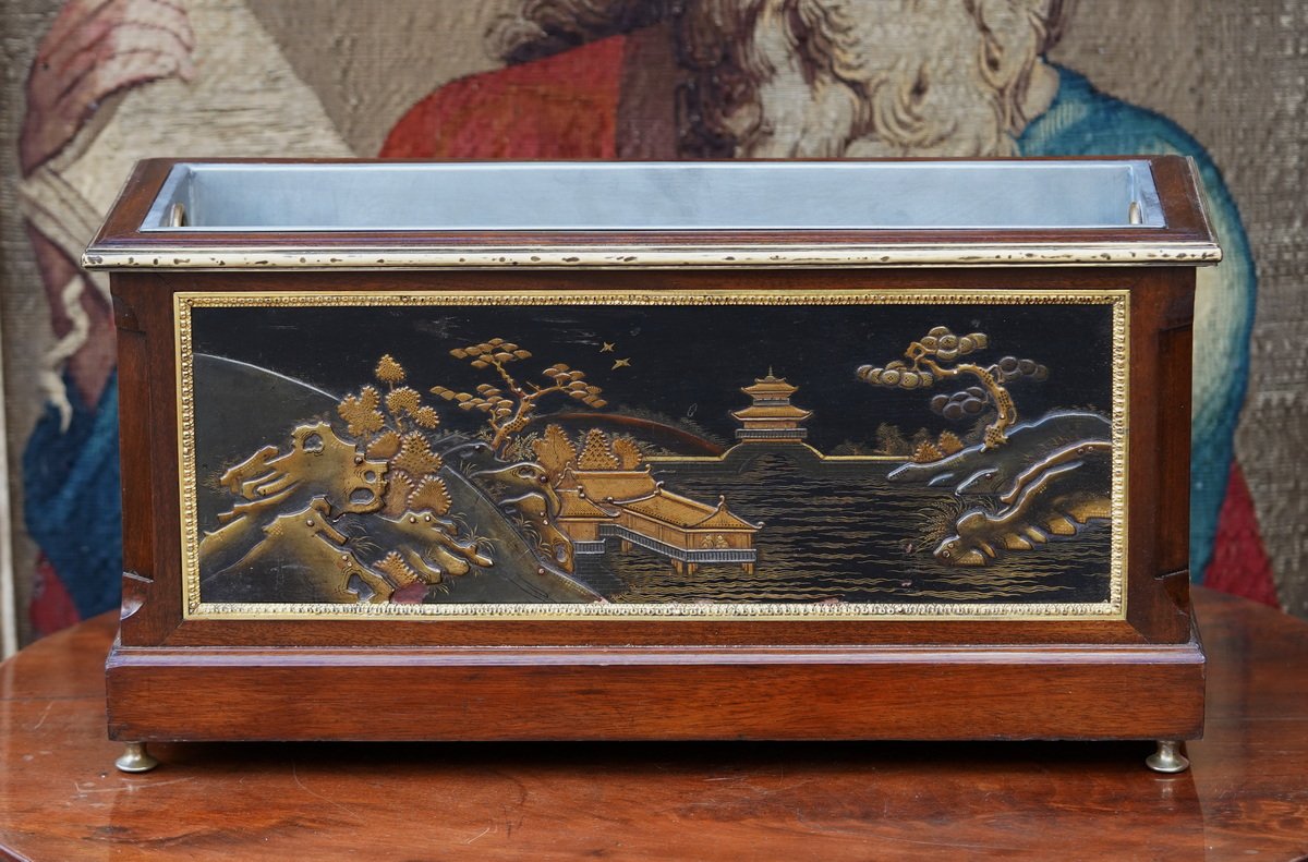 Mahogany Planter With Chinese Lacquer, Louis XVI Style, Late 19th Century-photo-3