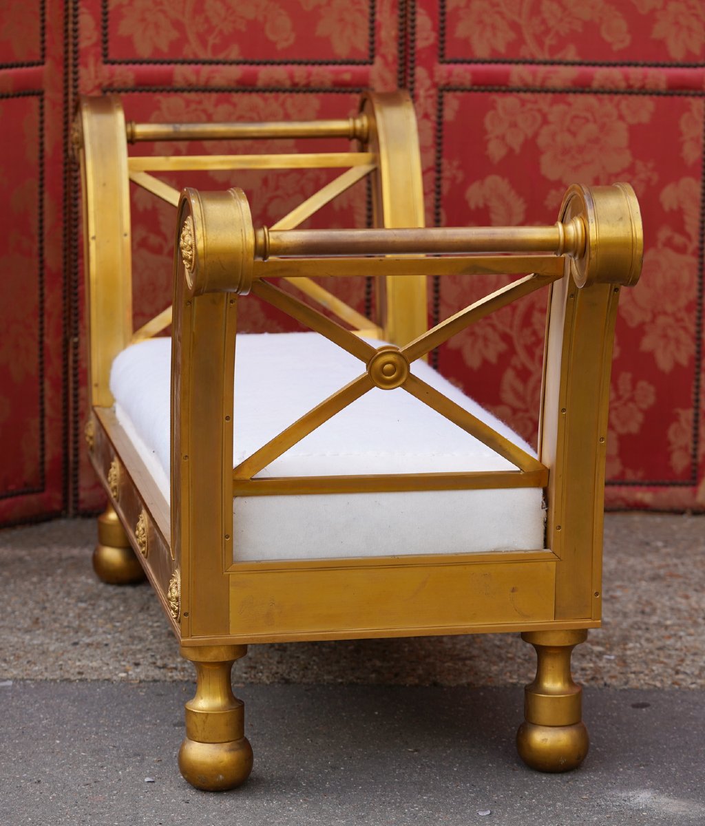 Paire de banquettes en bronze doré de style Neoclassique CIRCA 1960 dans le gout de Jansen-photo-4