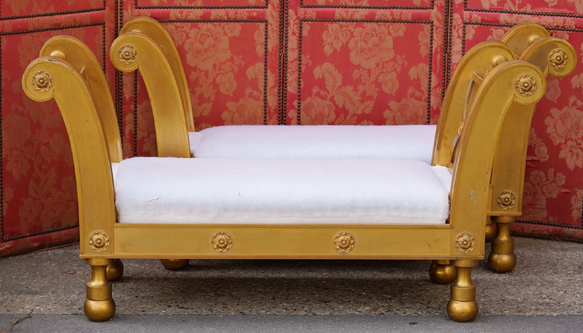 Paire de banquettes en bronze doré de style Neoclassique CIRCA 1960 dans le gout de Jansen