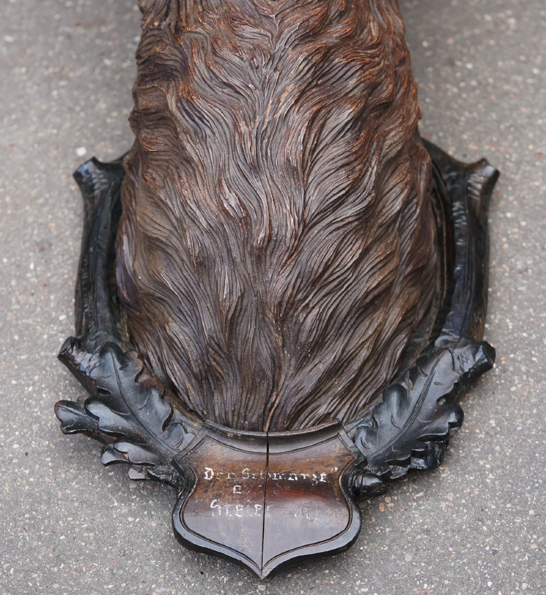 19th-century Germany, Large 12-piece Deer Antler Hunting Trophy With A Carved Wooden Head-photo-3