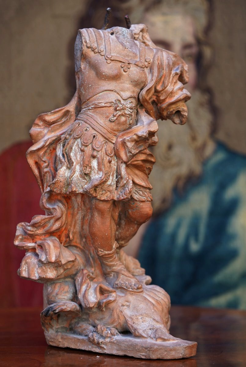 France XVIIème, modelo en terre cuite représentant un monarque triomphanant.