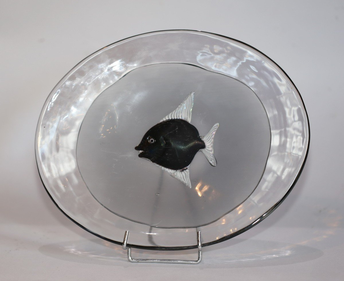 Alfredo Barbini (1912-2007) Suite De Cinq Plats "poisson" en verre de Murano-photo-4