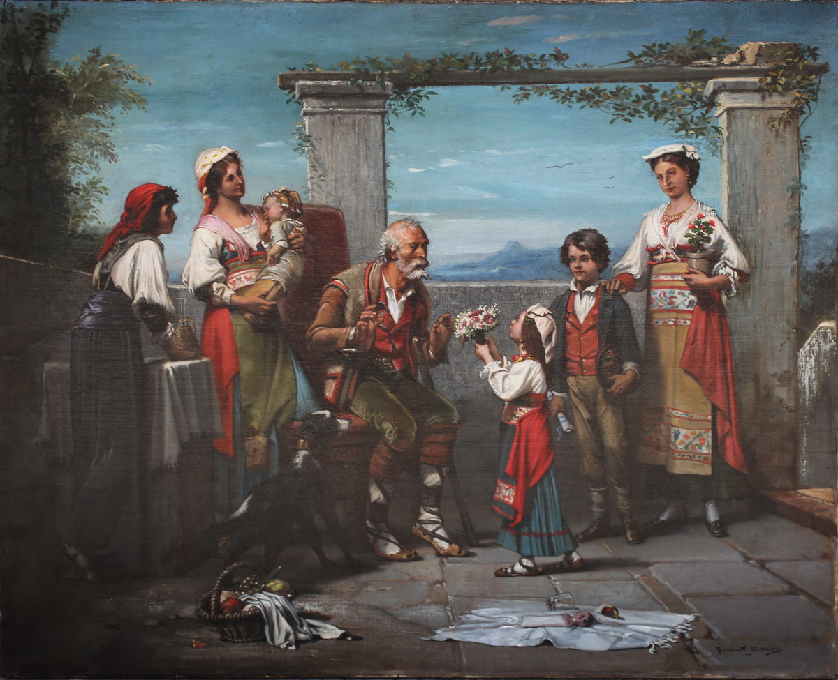 Peinture "réunion Familiale à Naples" époque XIXème