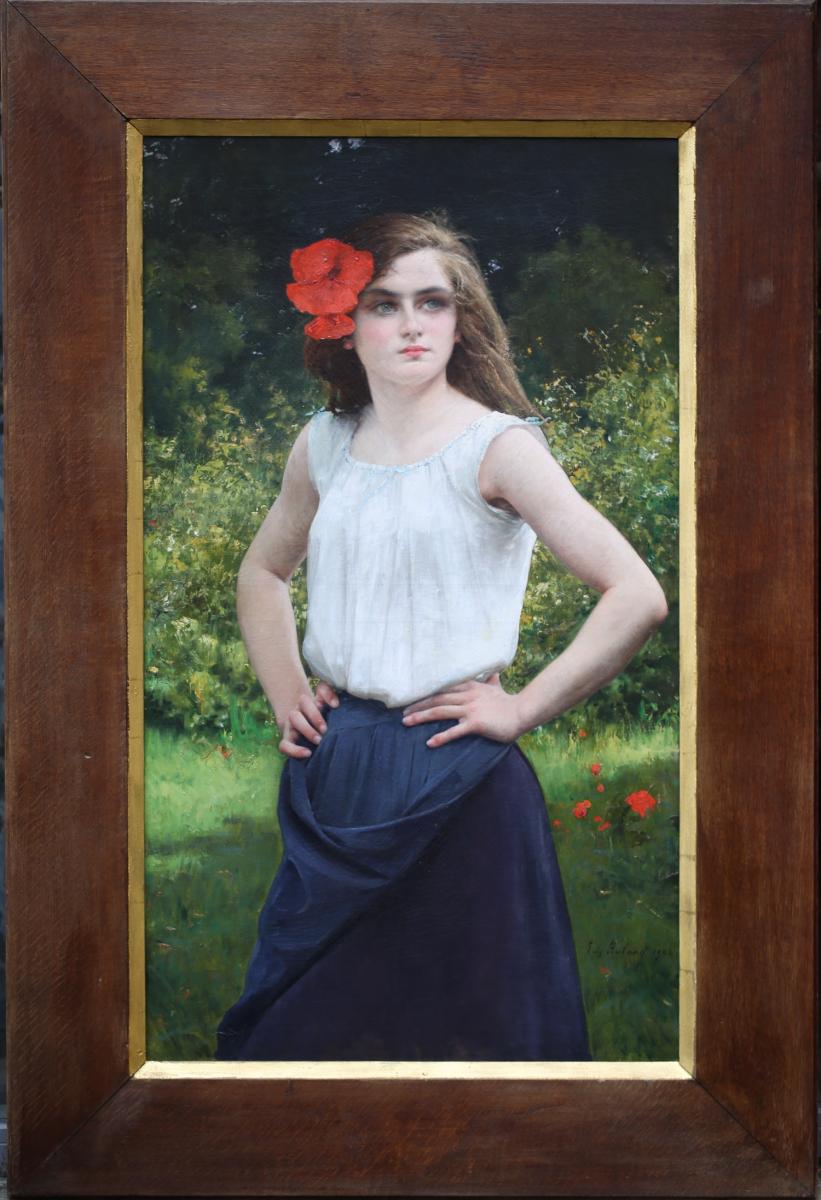Eugène Buland 1852-1927 "young Girl With Poppy"-photo-3
