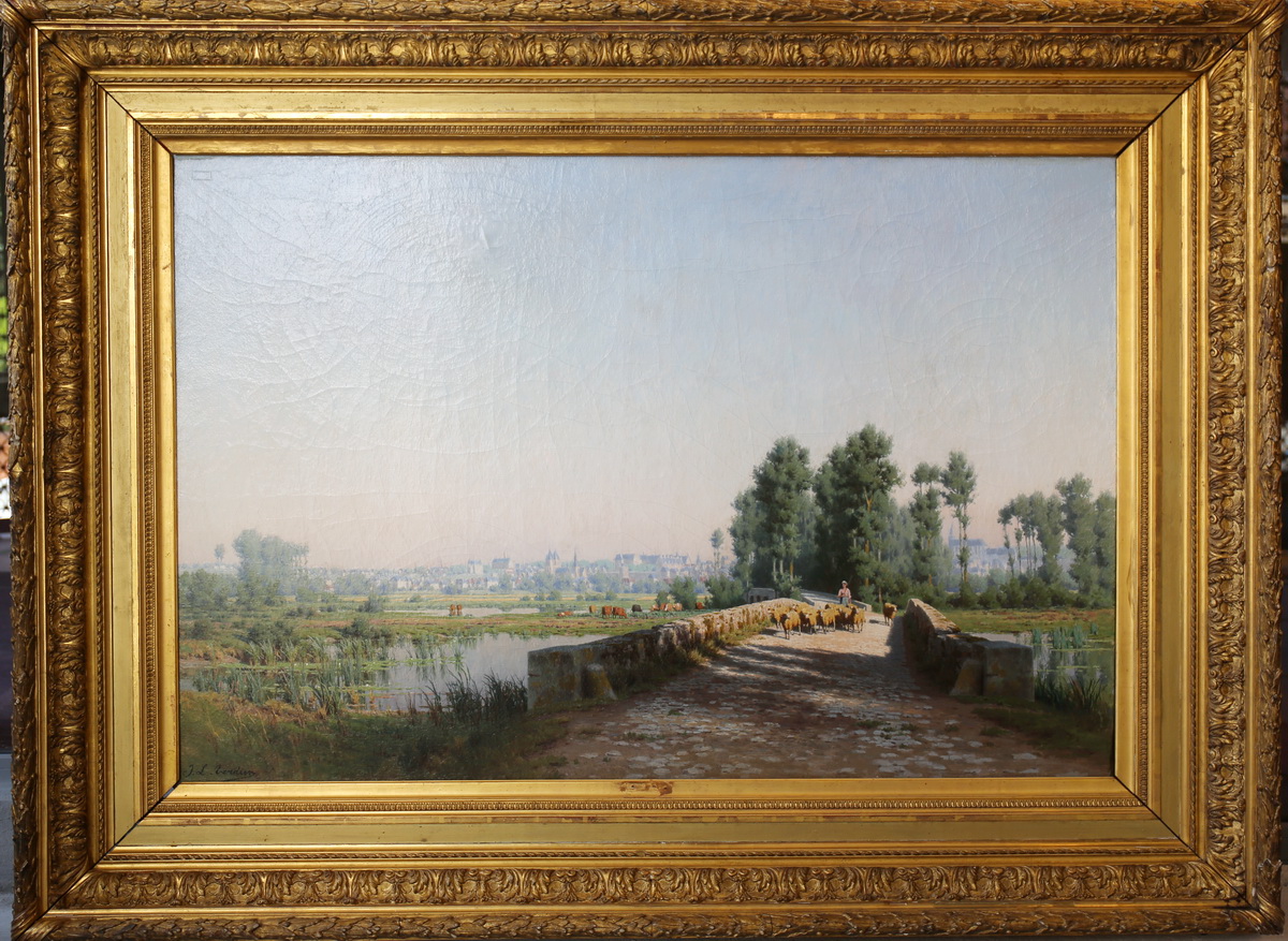 Jean Louis Verdier 1849-1895 "landscape, City And Herd"
