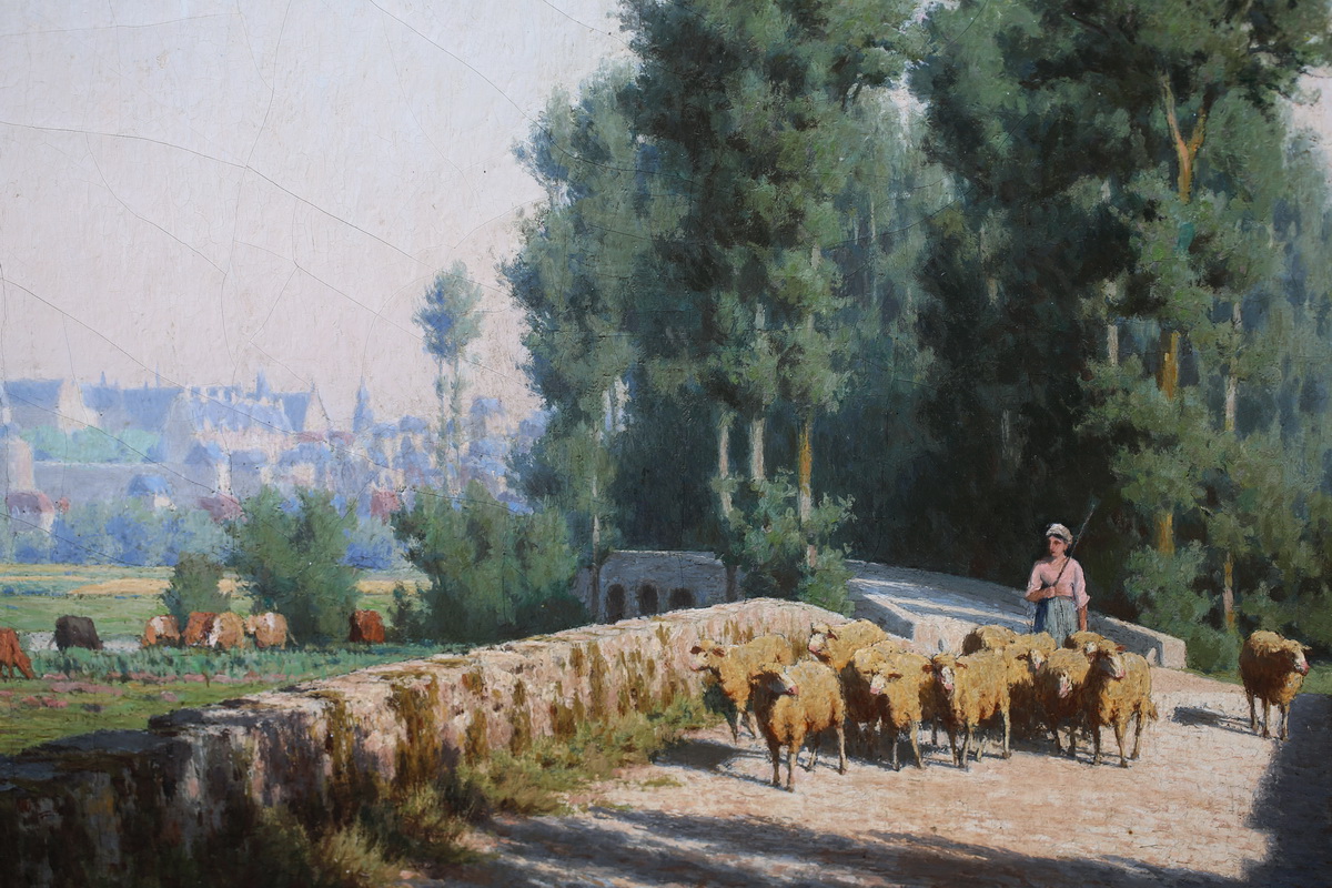 Jean Louis Verdier 1849-1895 "landscape, City And Herd"-photo-2