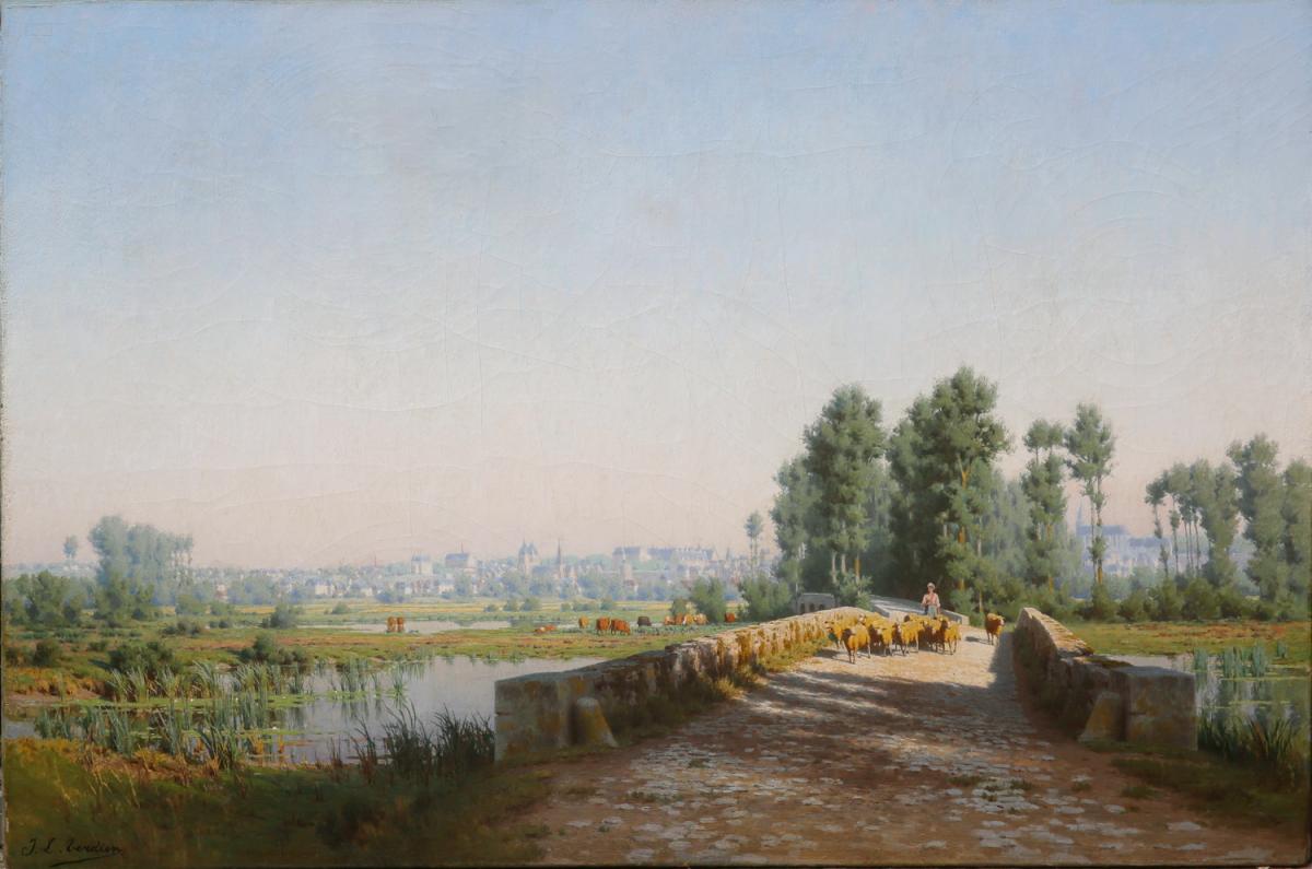 Jean Louis Verdier 1849-1895 "landscape, City And Herd"-photo-3