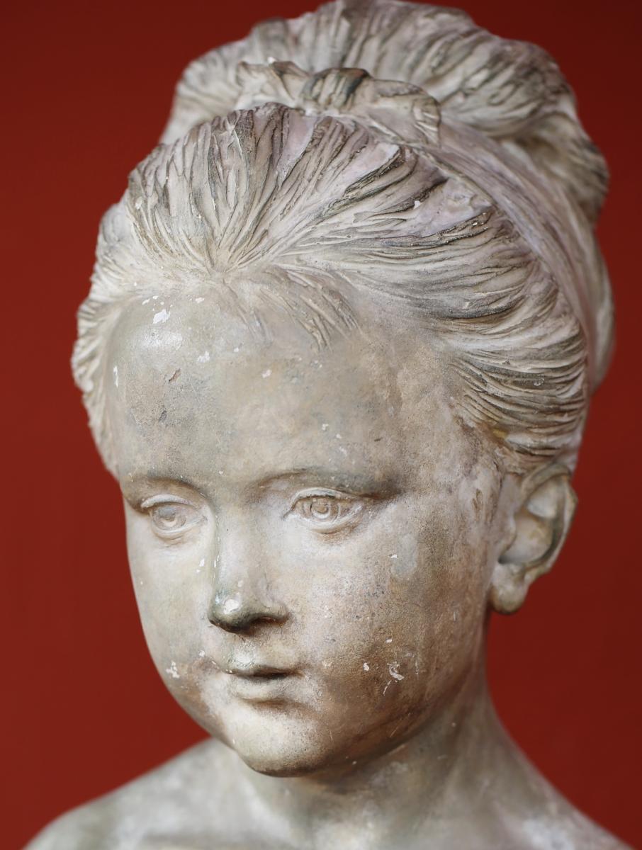 Buste De Jeune Fille, épreuve En Plâtre Fin XVIIIe-photo-2