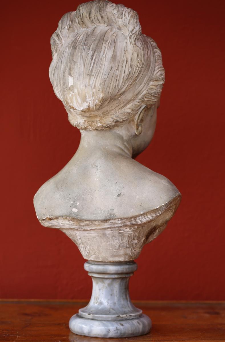 Buste De Jeune Fille, épreuve En Plâtre Fin XVIIIe-photo-3