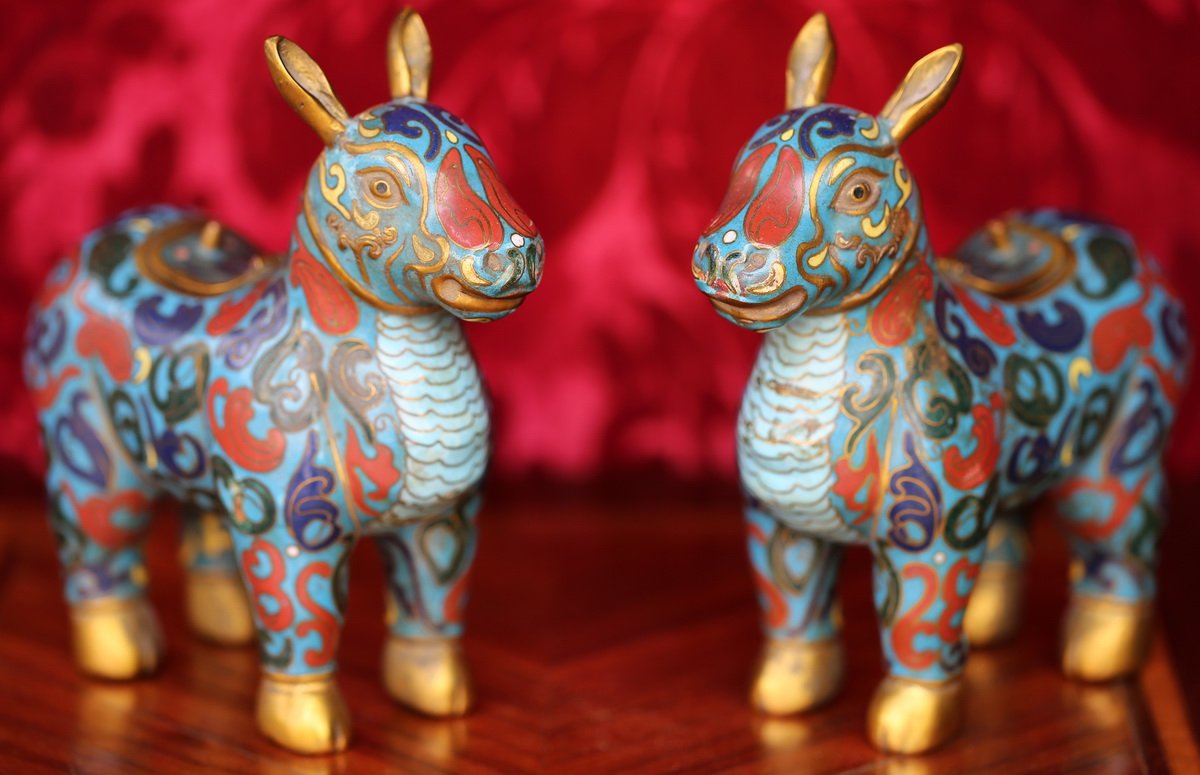 Pair Of Enamel Cloisonne Mules, China-photo-2