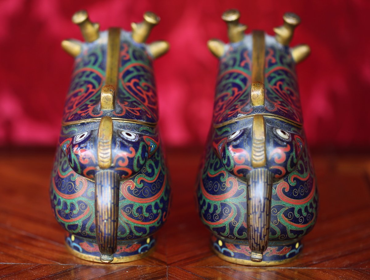 Pair Of Zoomorphic Boxes Enamel Cloisonne, China-photo-3