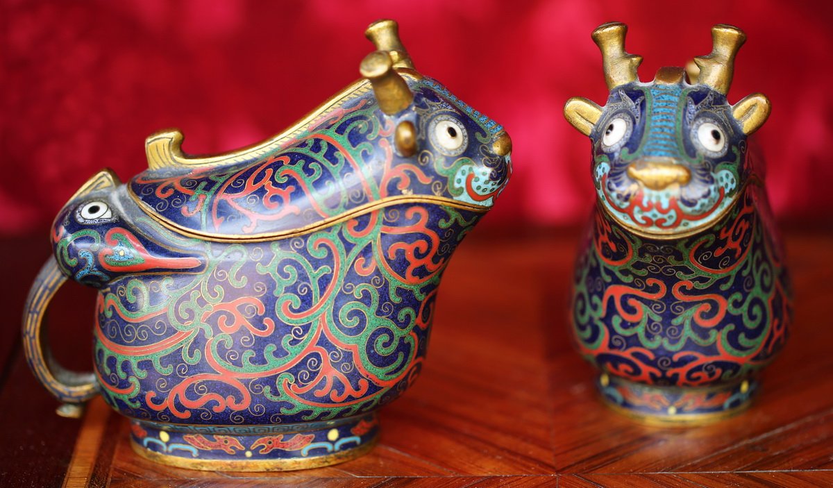 Pair Of Zoomorphic Boxes Enamel Cloisonne, China