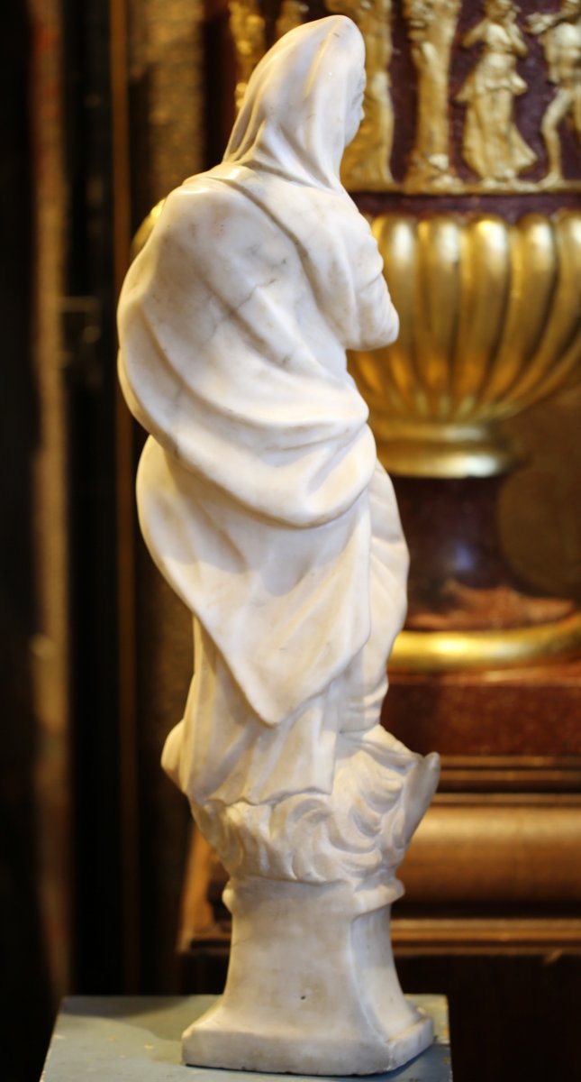 Virgin On A Crescent Moon, White Marble Sculpture, Italy XVII-photo-1