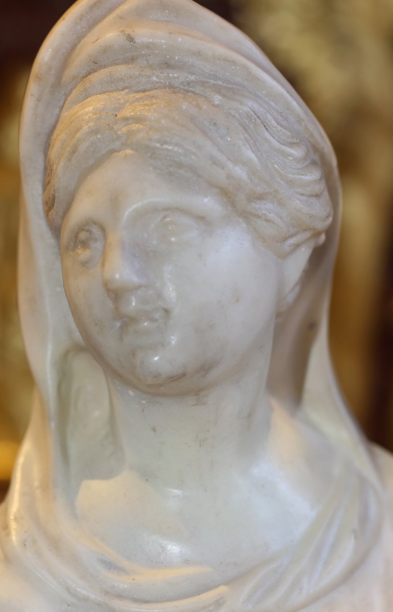 Virgin On A Crescent Moon, White Marble Sculpture, Italy XVII-photo-3