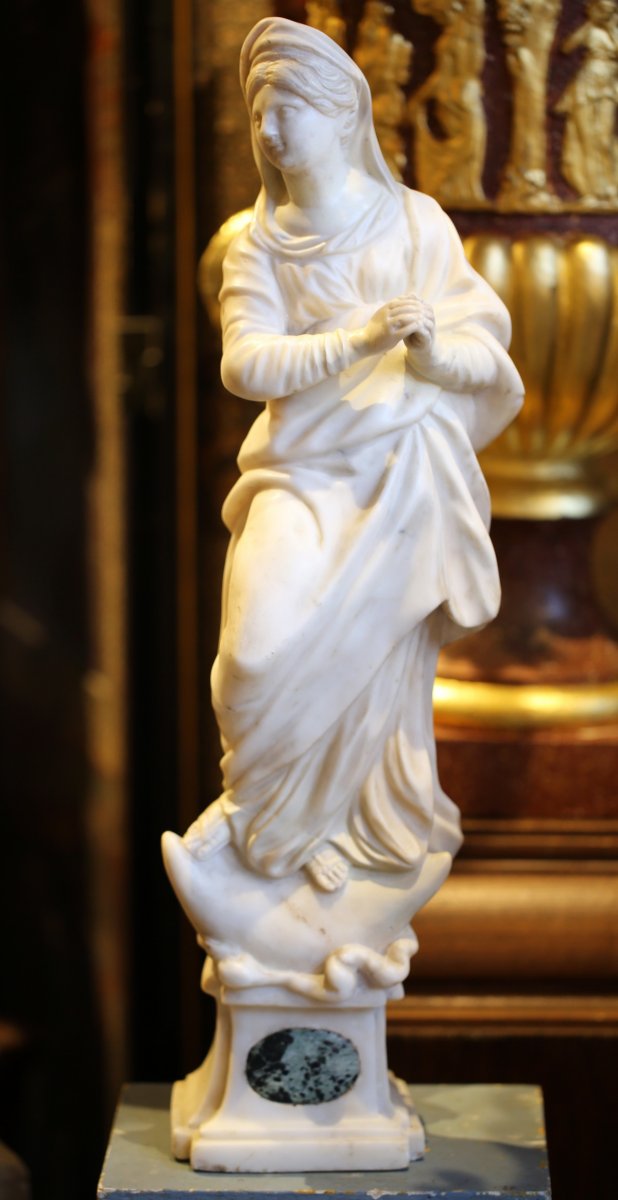 Virgin On A Crescent Moon, White Marble Sculpture, Italy XVII