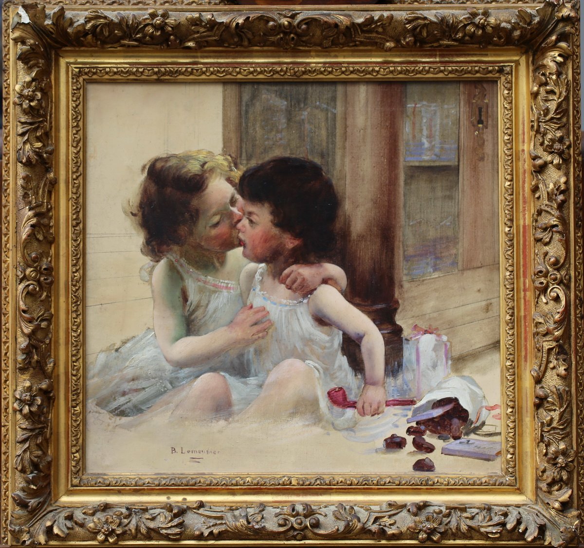 Basil Lemeunier 1852-1922, The Kiss, Oil On Canvas.-photo-2