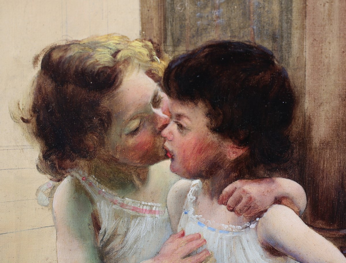 Basil Lemeunier 1852-1922, The Kiss, Oil On Canvas.