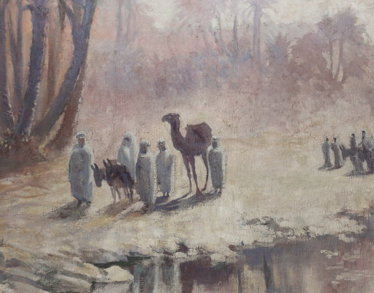 Orientalist School Early XXth, The Caravan, Very Important Panoramic Painting.-photo-3