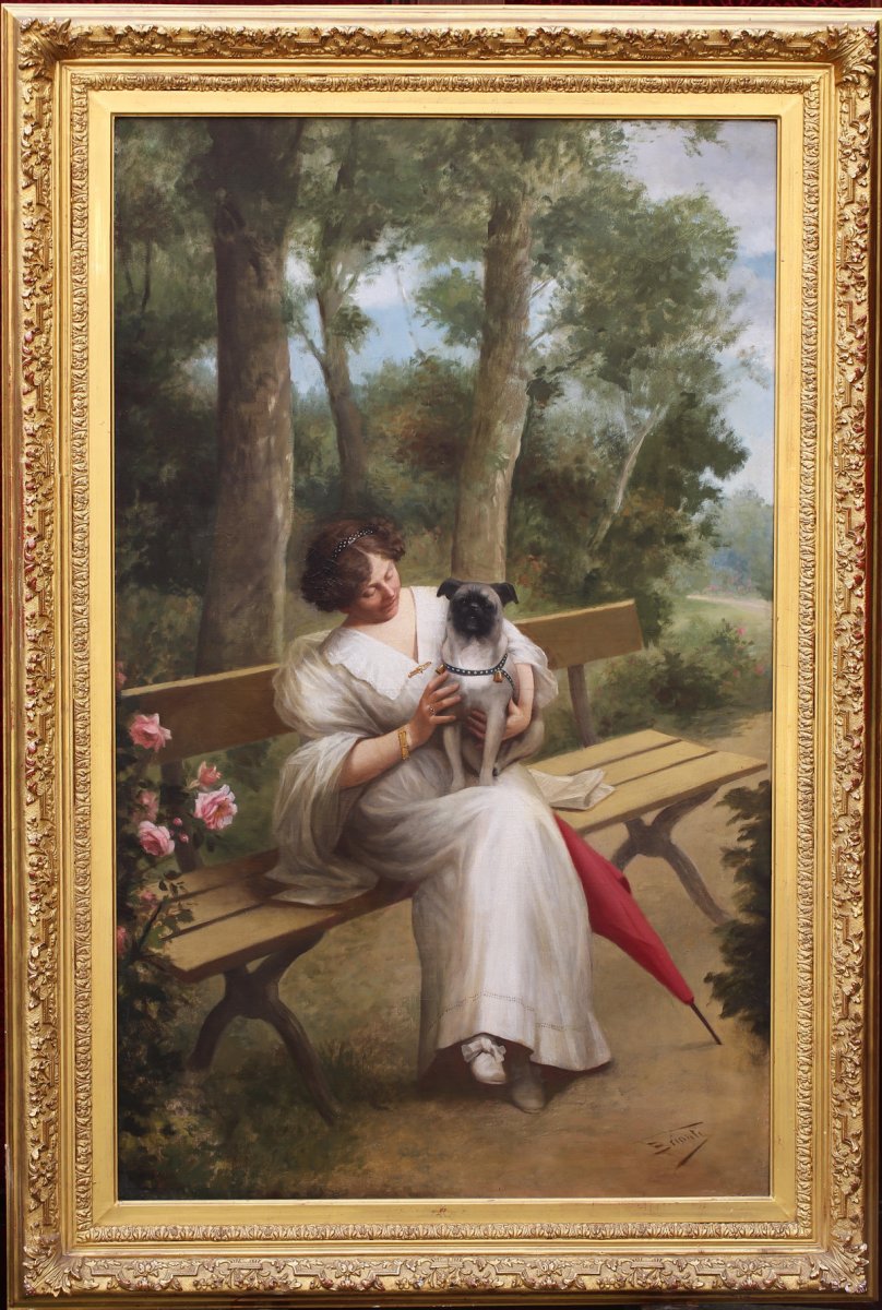 XIXth Century Italian School, Young Woman In Pug.