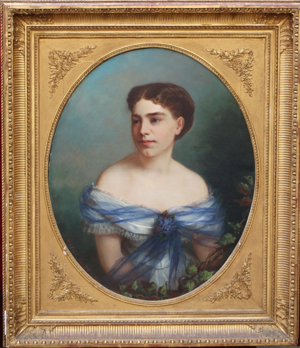 Schrodl Norbert 1842-1912  Portrait De Jeune Femme, Peinture De 1866