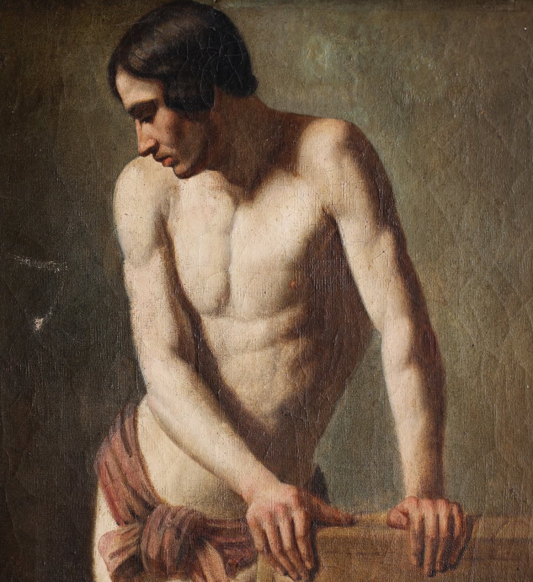 French School Around 1839, Naked Men Draped, Academic Workshop Work.-photo-2