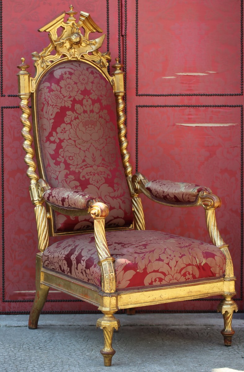 Paire De Fauteuils d'Apparat En Bois Doré, Venise Circa 1840-photo-2