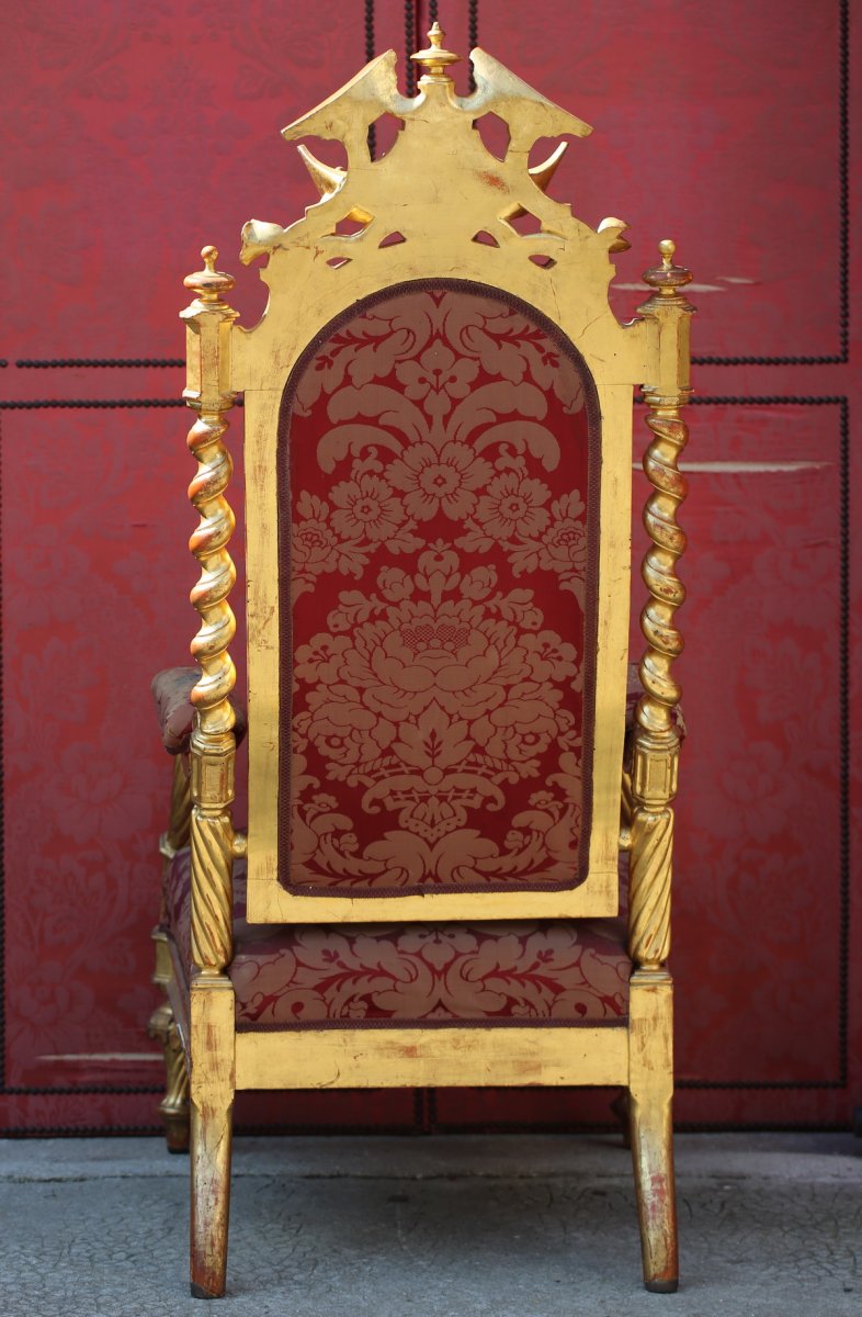 Pair Of Ceremonial Armchairs In Golden Wood, Venice Circa 1840-photo-4