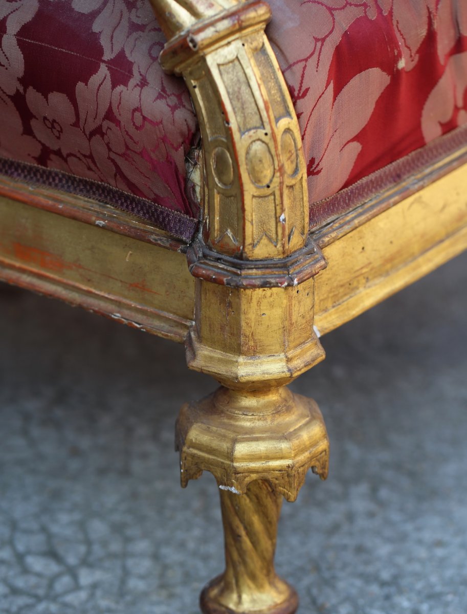 Pair Of Ceremonial Armchairs In Golden Wood, Venice Circa 1840-photo-3