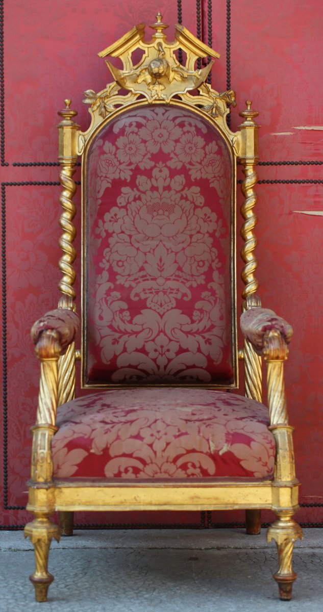 Paire De Fauteuils d'Apparat En Bois Doré, Venise Circa 1840-photo-5