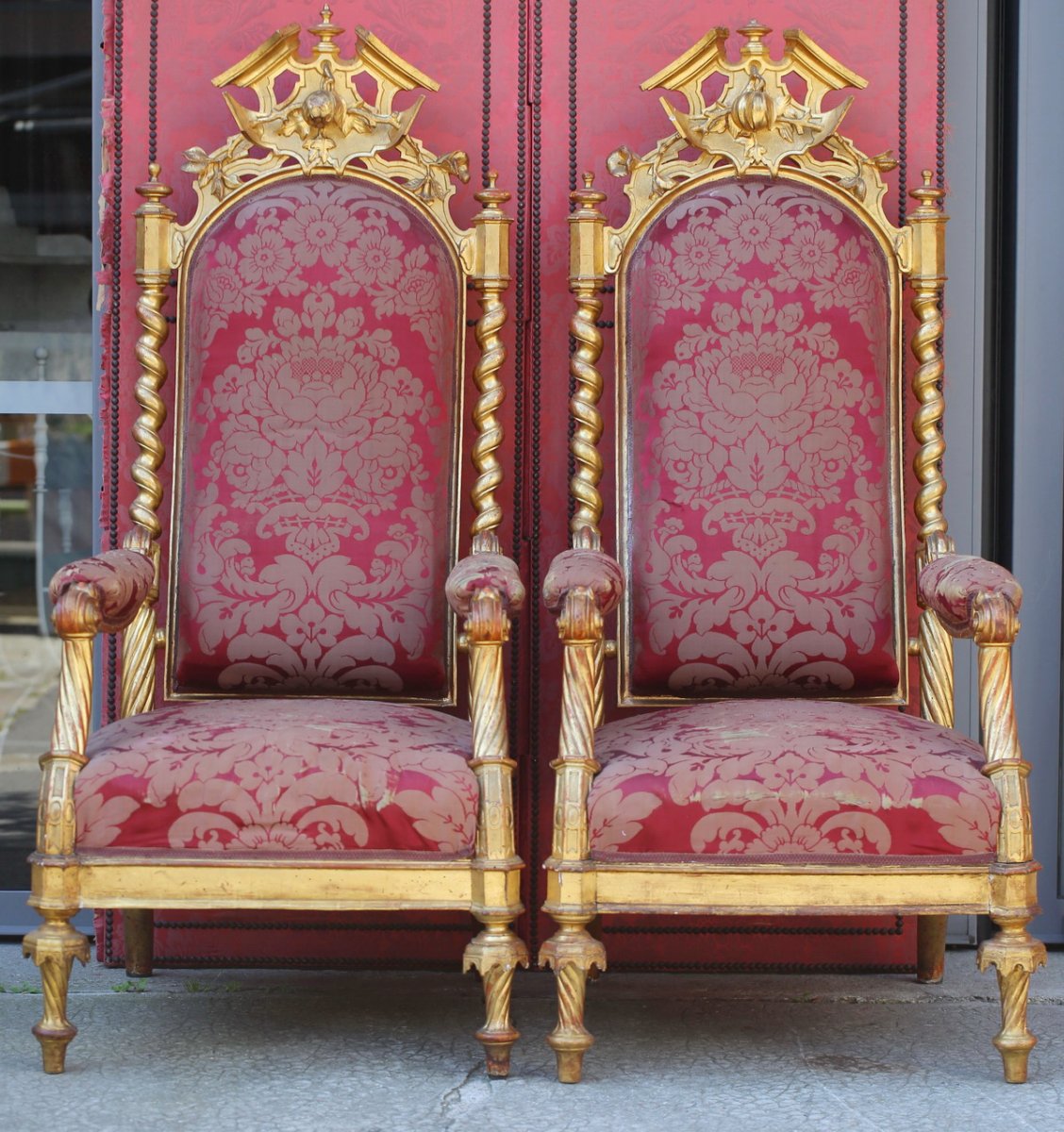 Pair Of Ceremonial Armchairs In Golden Wood, Venice Circa 1840