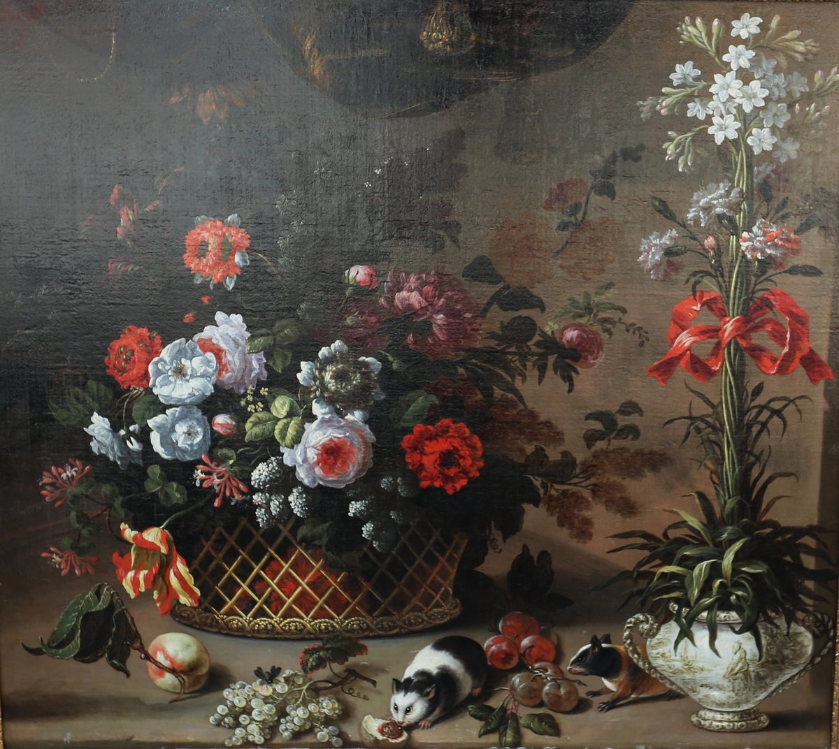 Pierre Nicolas Huilliot 1674-1751 Attributed To, Still Life With Flowers And Guinea Pigs.-photo-2