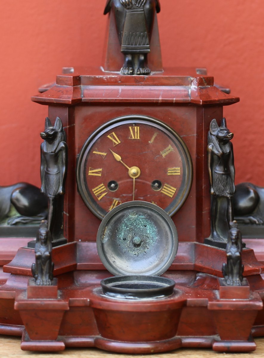 Pendule Encrier De Bureau Egyptomania Circa 1880-photo-4