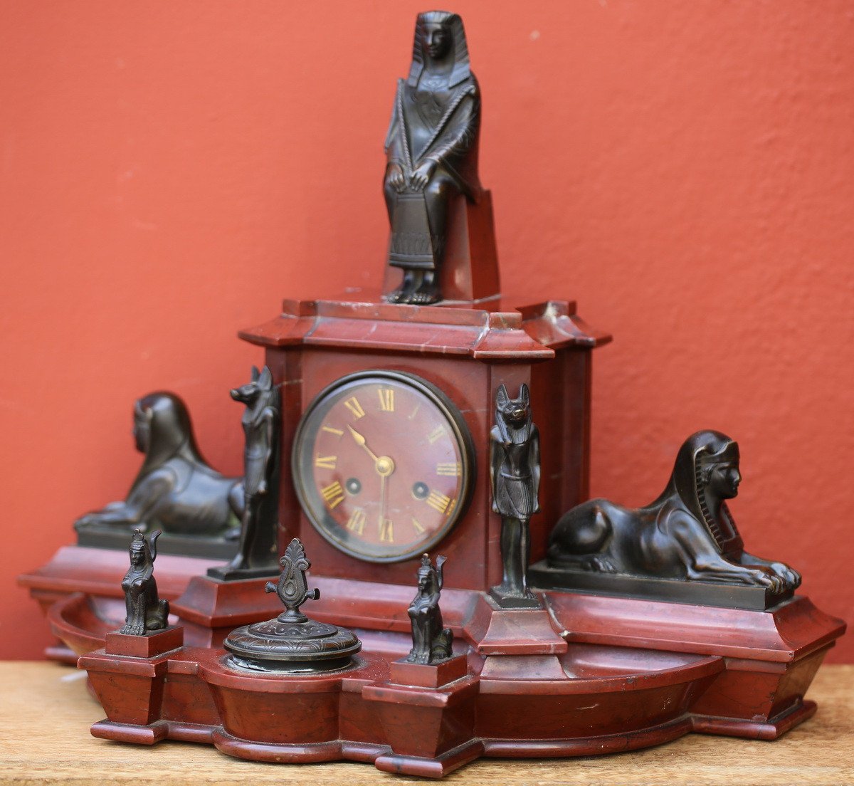 Pendule Encrier De Bureau Egyptomania Circa 1880