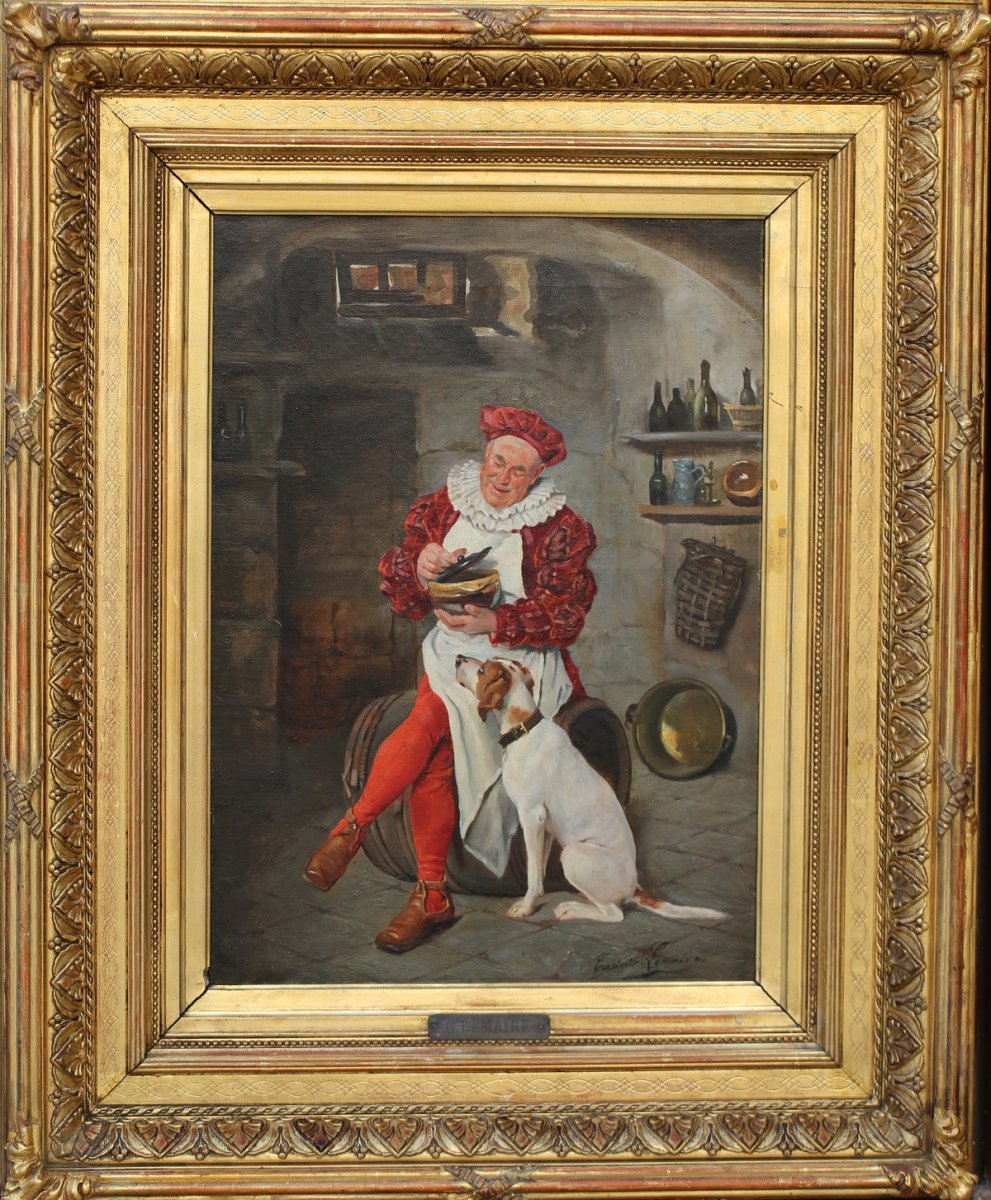 Casimir Lemaire XIX ,cuisinier Et Son Chien.