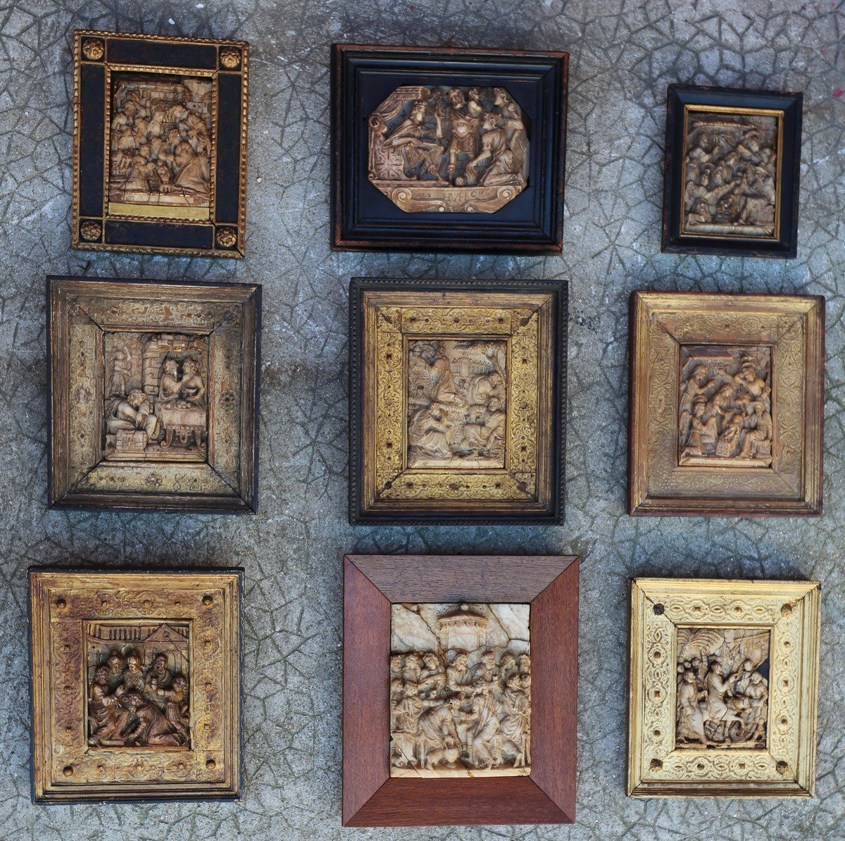 Set Of Nine Alabaster Bas-reliefs Mechelen, Circa 1600