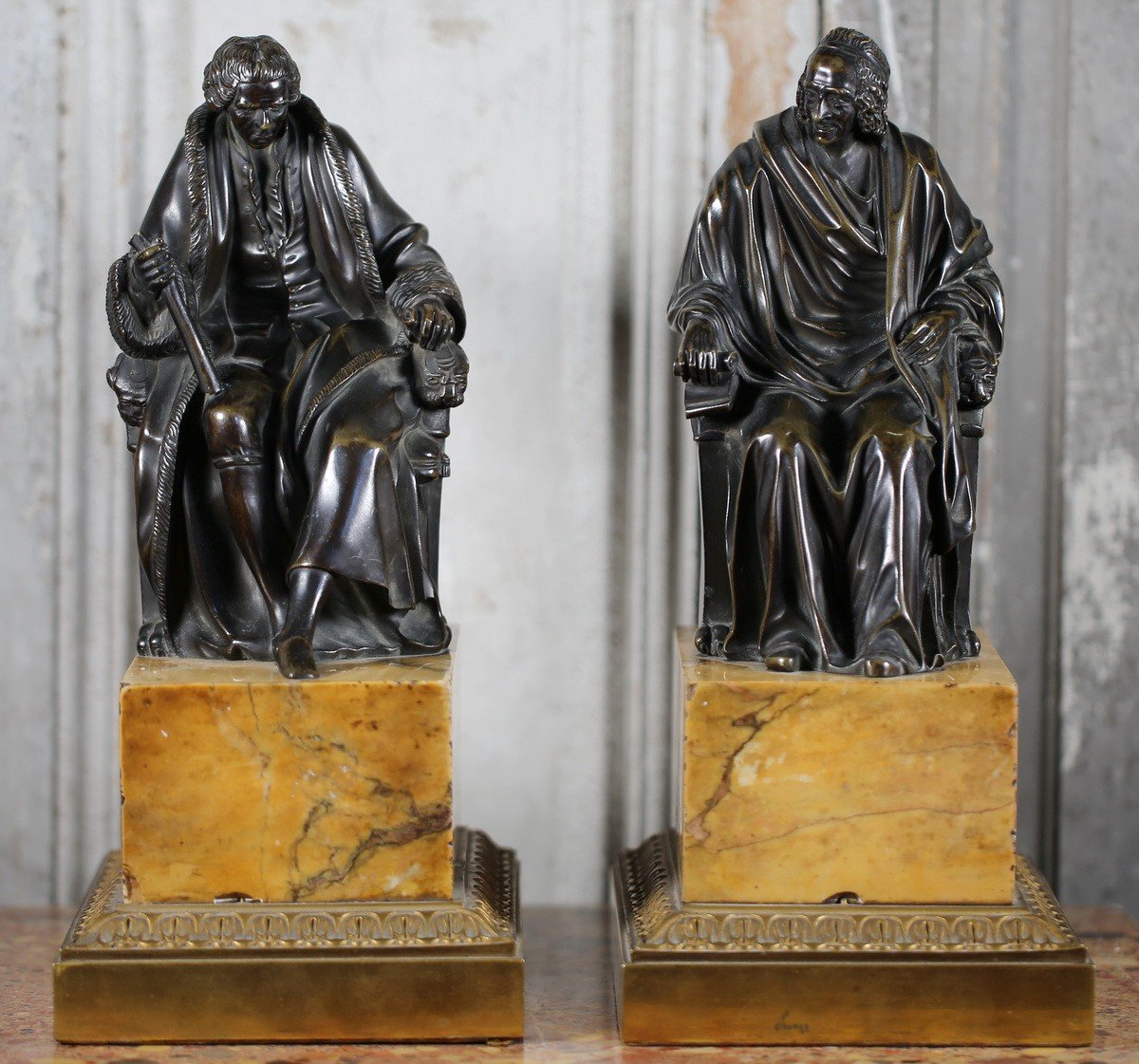 French School Early Nineteenth, Voltaire And Rousseau On A Throne