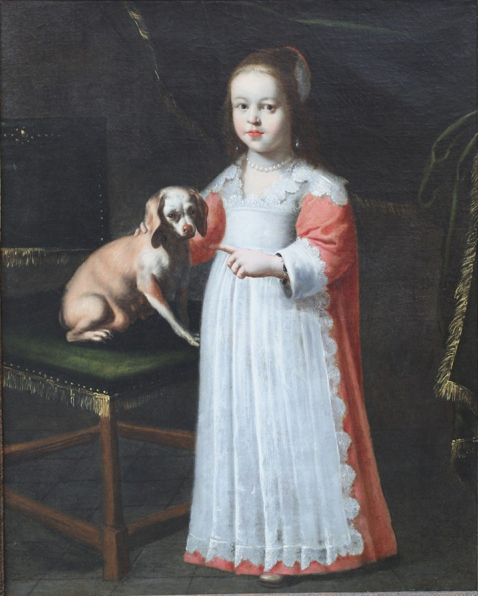 Flemish School Of The 17th Century, Girl And Her Dog-photo-2