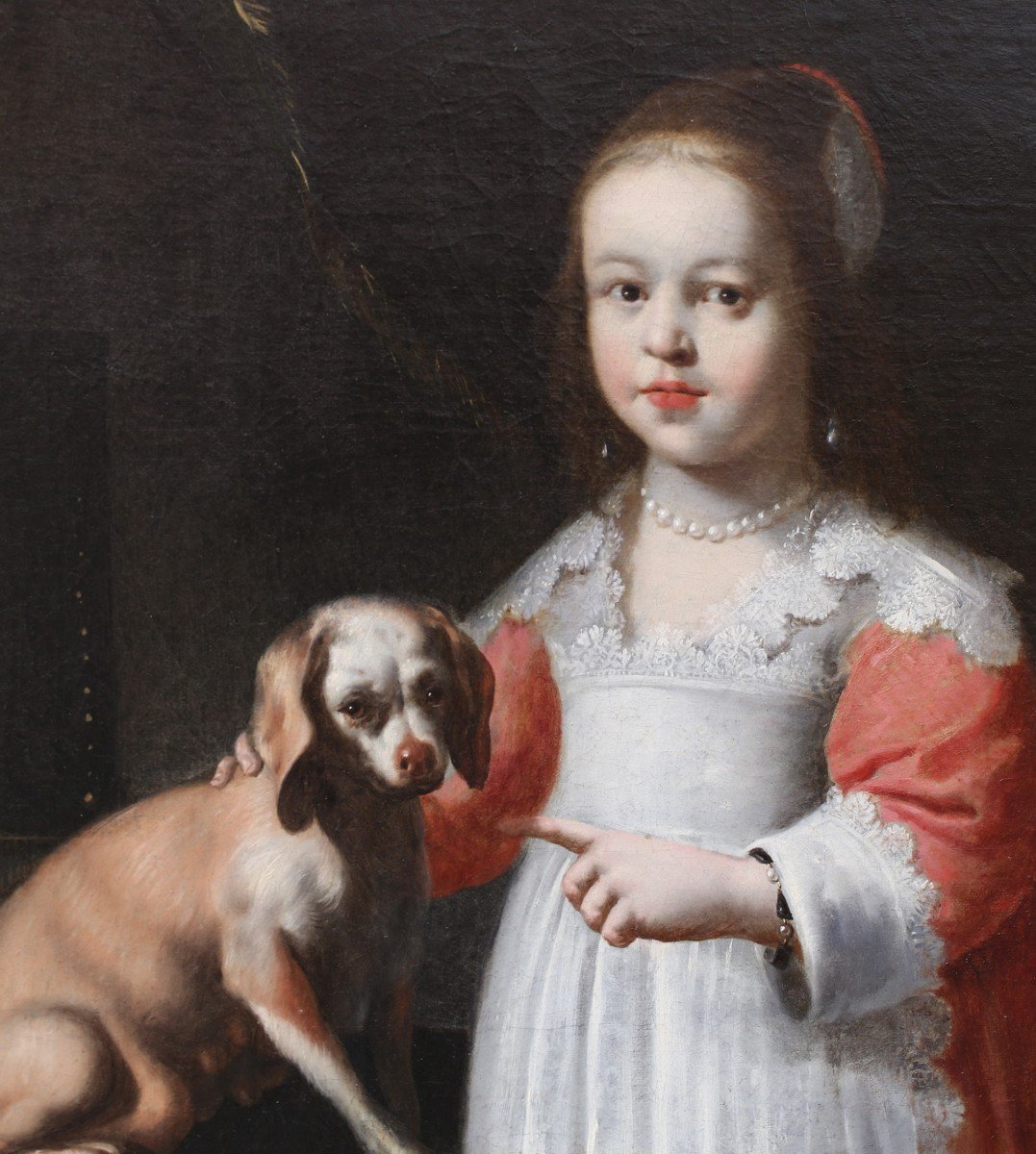 Flemish School Of The 17th Century, Girl And Her Dog-photo-3