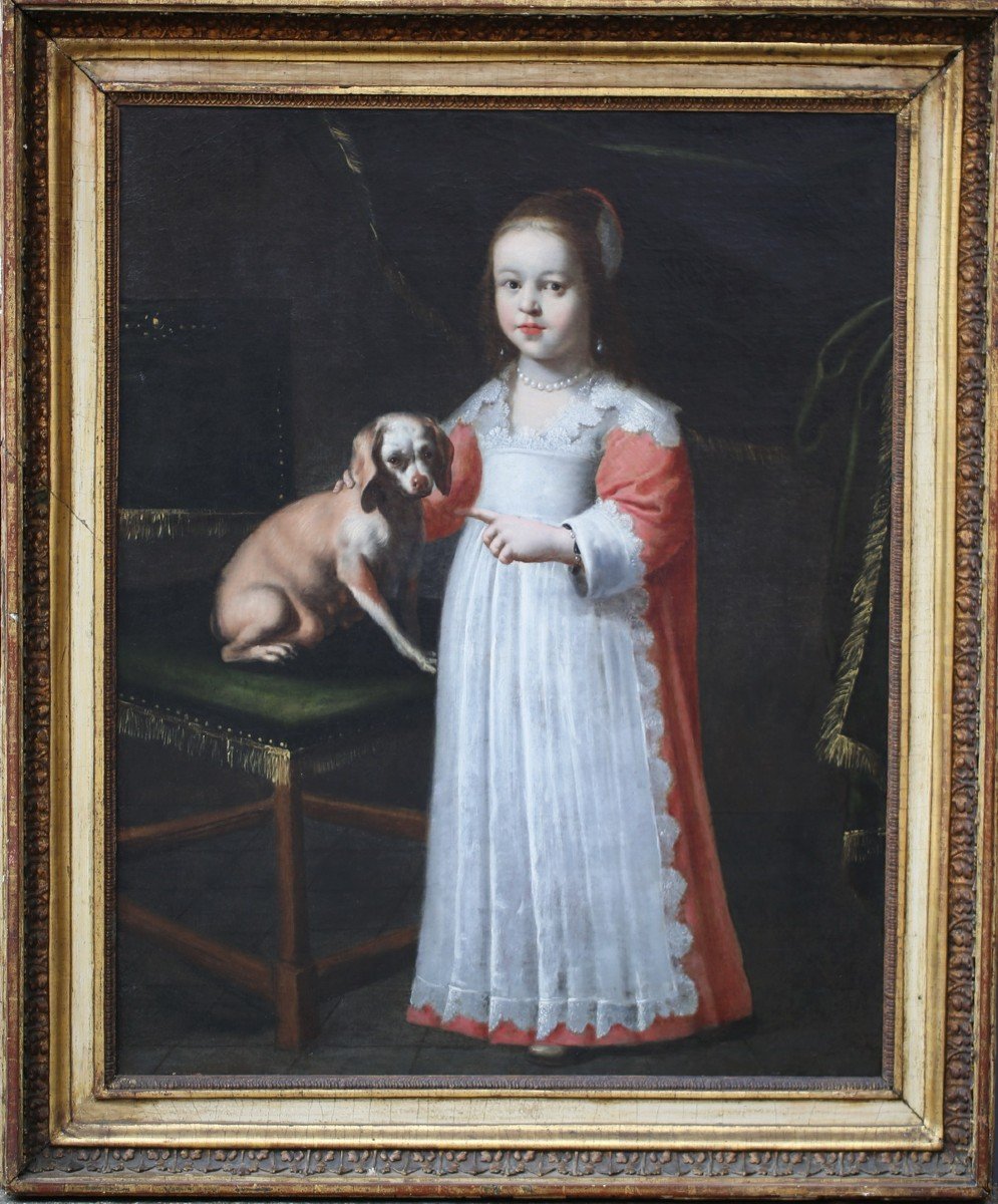Ecole Flamande Du XVIIème siècle, Fillette Et Son Chien